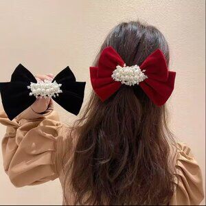 Rhinestone embellished velvet hair bows for ladies. Two styles of black and wine